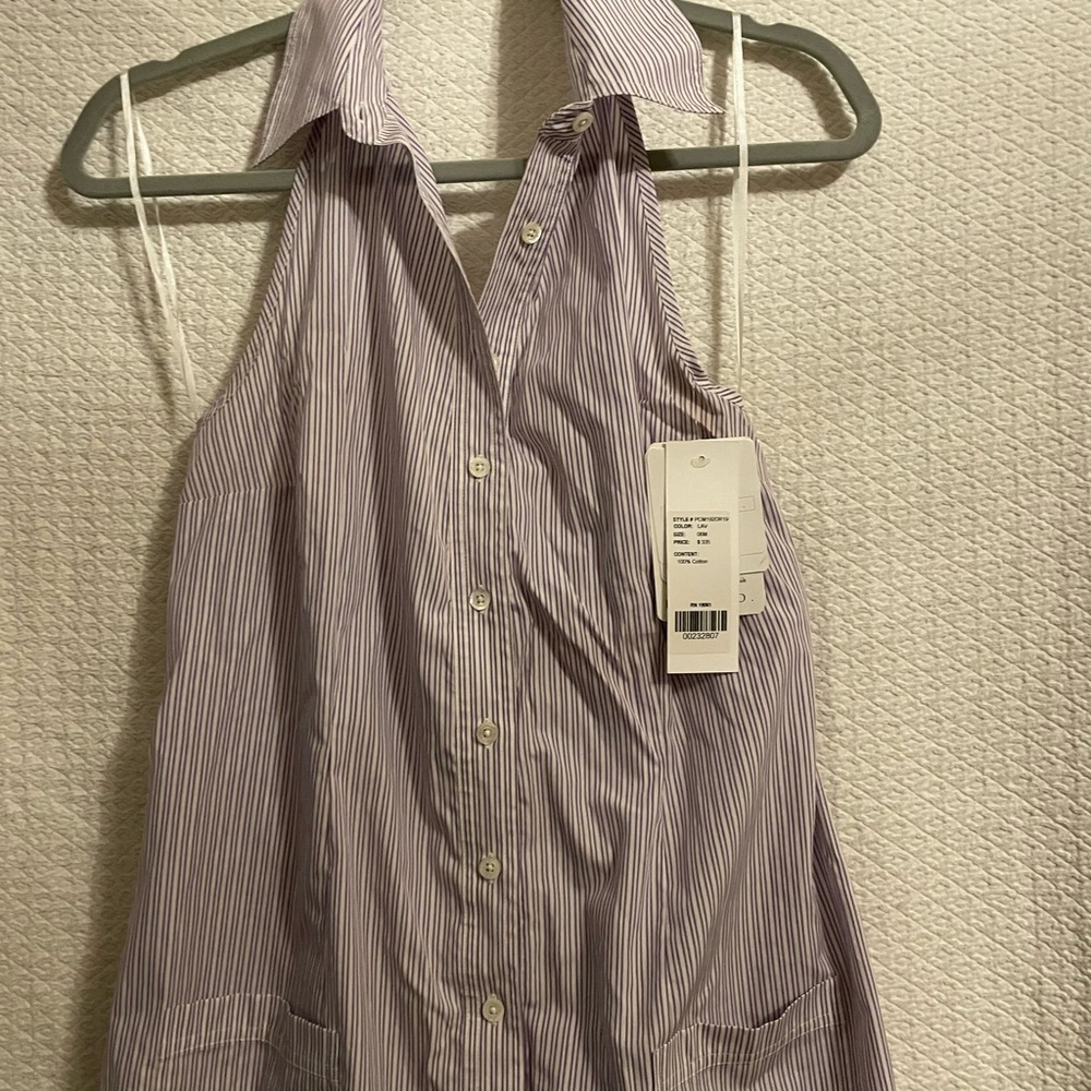 Purple and white striped halter dress